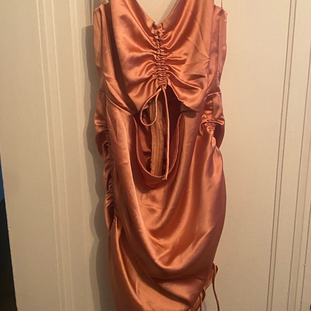 Elegant Satin Ruched Dress in rose gold
